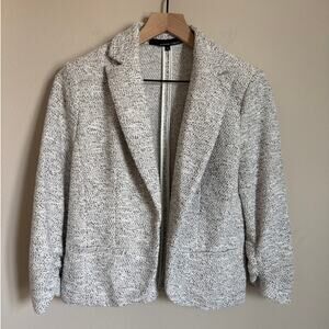 Amanda + Chelsea Womens White Woven Blazer Cardigan Ruched Sleeve Size Medium